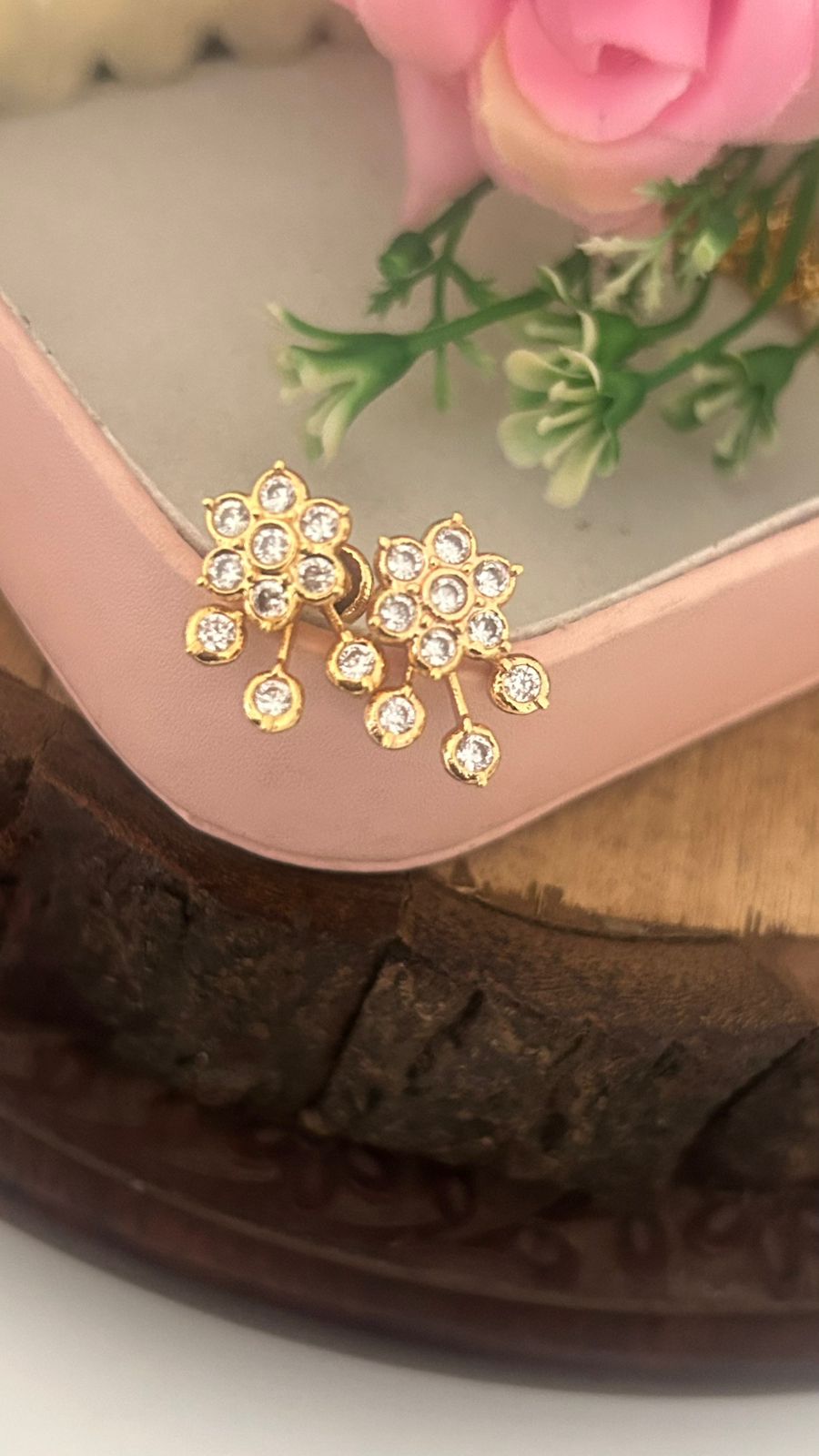 Panchaloham Floral Stud Earrings with Removable Back Drop – Temple Style Design