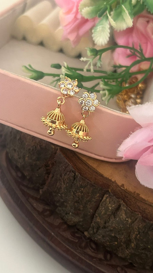 Panchaloham Polished Detachable Back Jhumka Earrings – Traditional Floral CZ Stud Design