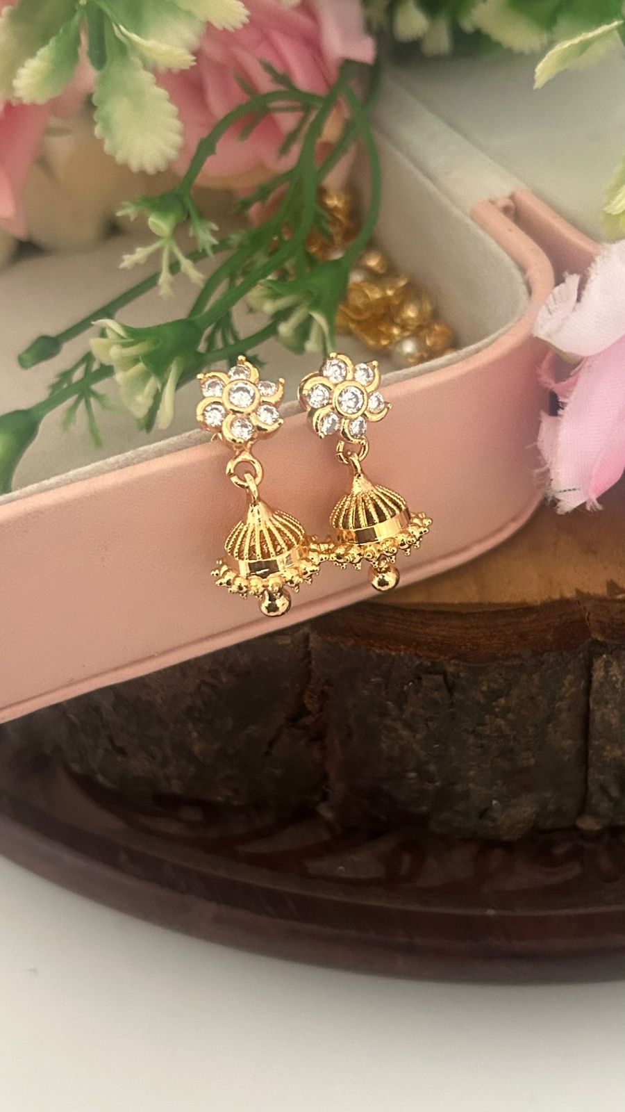 Panchaloham Polished Detachable Back Jhumka Earrings – Traditional Floral CZ Stud Design
