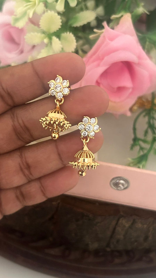 Panchaloham Polished Detachable Back Jhumka Earrings – Traditional Floral CZ Stud Design