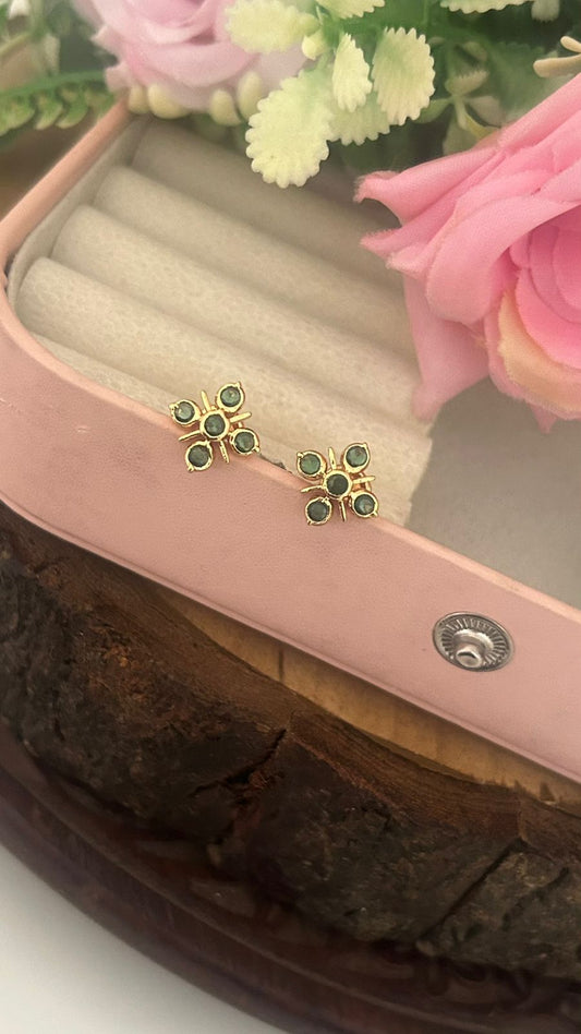 "Elegant Panchaloham small Stud Earrings with green stone Crystal Accents (small size)– Traditional Gold-Toned Jewelry"