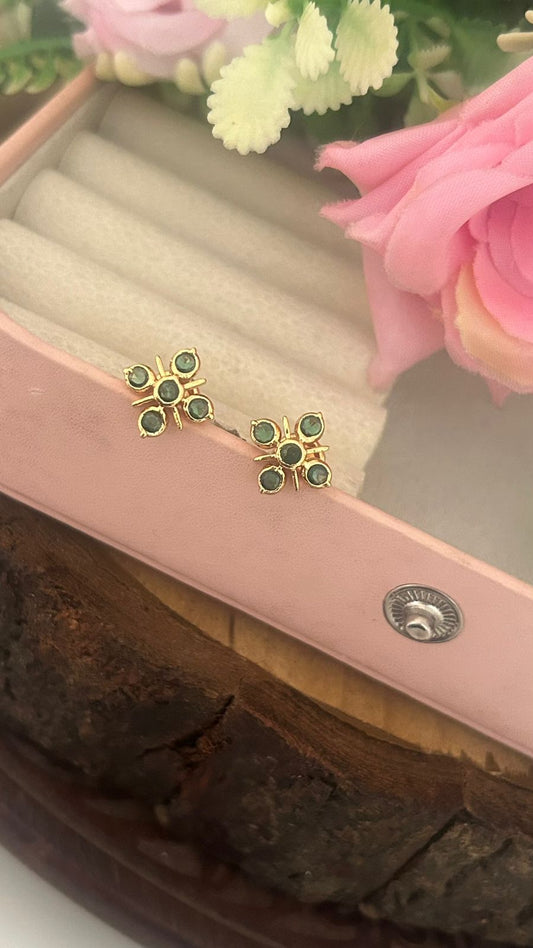 "Elegant Panchaloham small Stud Earrings with green stone Crystal Accents (small size)– Traditional Gold-Toned Jewelry"
