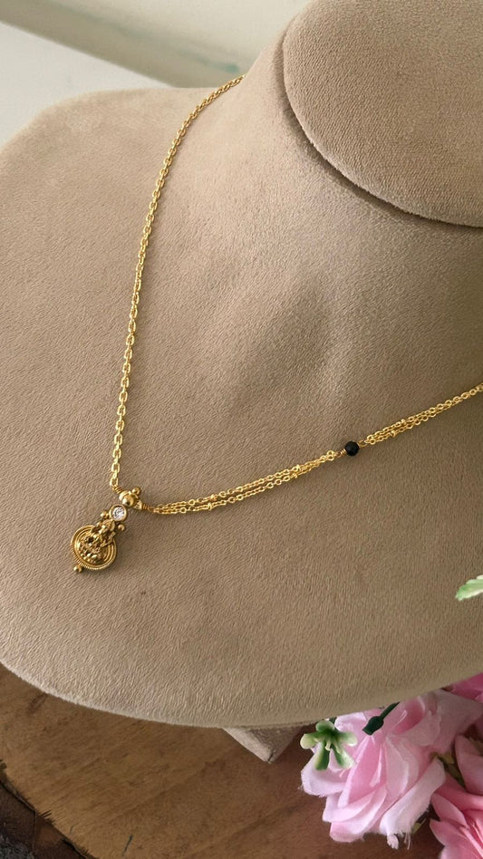 Traditional Lakshmi Dollar Black Beads Mangalsutra – One Gram Gold Plated Daily Wear Design