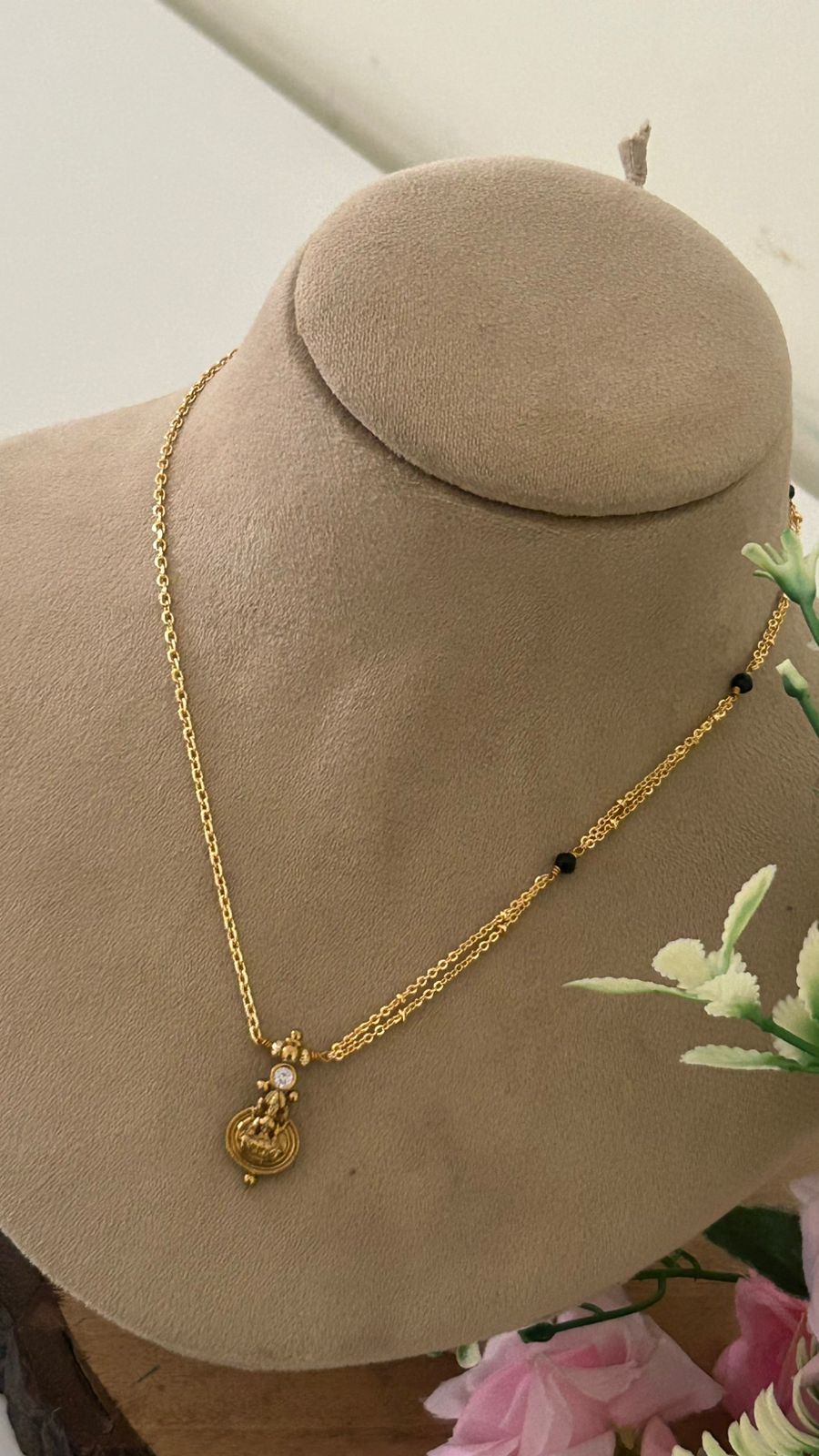 Traditional Lakshmi Dollar Black Beads Mangalsutra – One Gram Gold Plated Daily Wear Design
