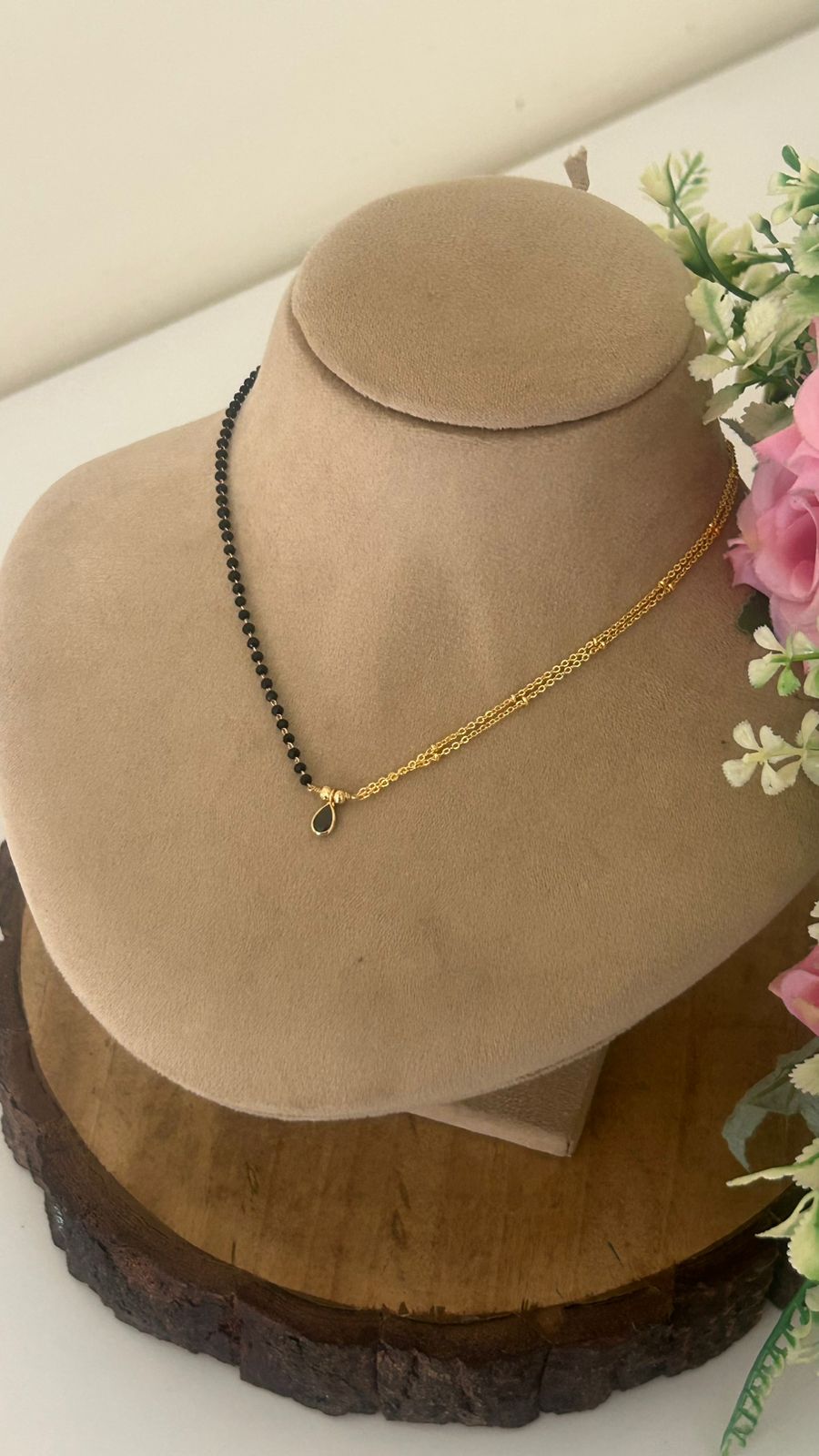 Stylish Minimal Black Beads Mangalsutra with Black Drop Pendant