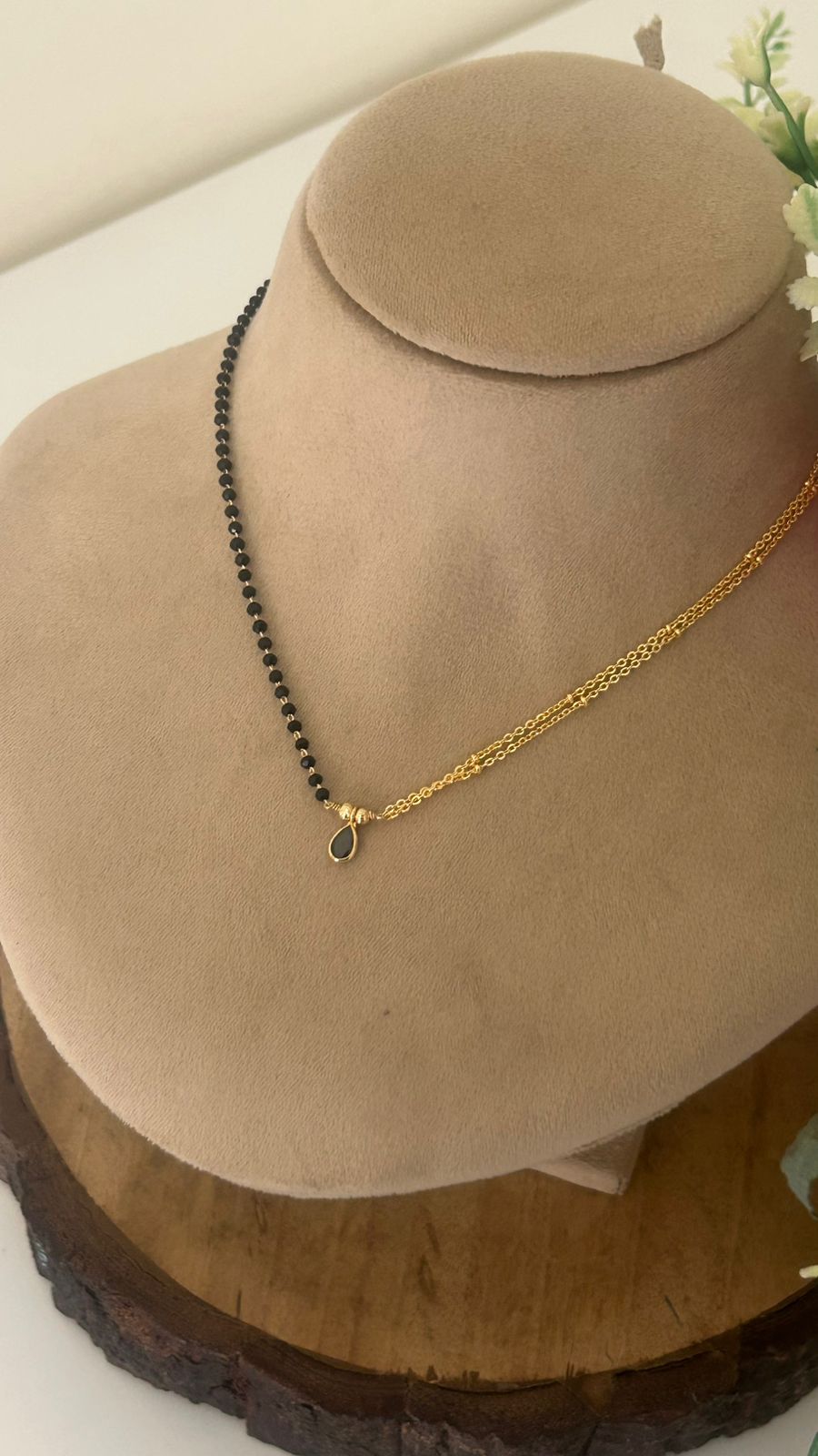 Stylish Minimal Black Beads Mangalsutra with Black Drop Pendant