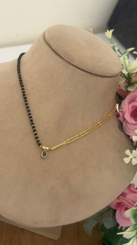 Stylish Minimal Black Beads Mangalsutra with Black Drop Pendant