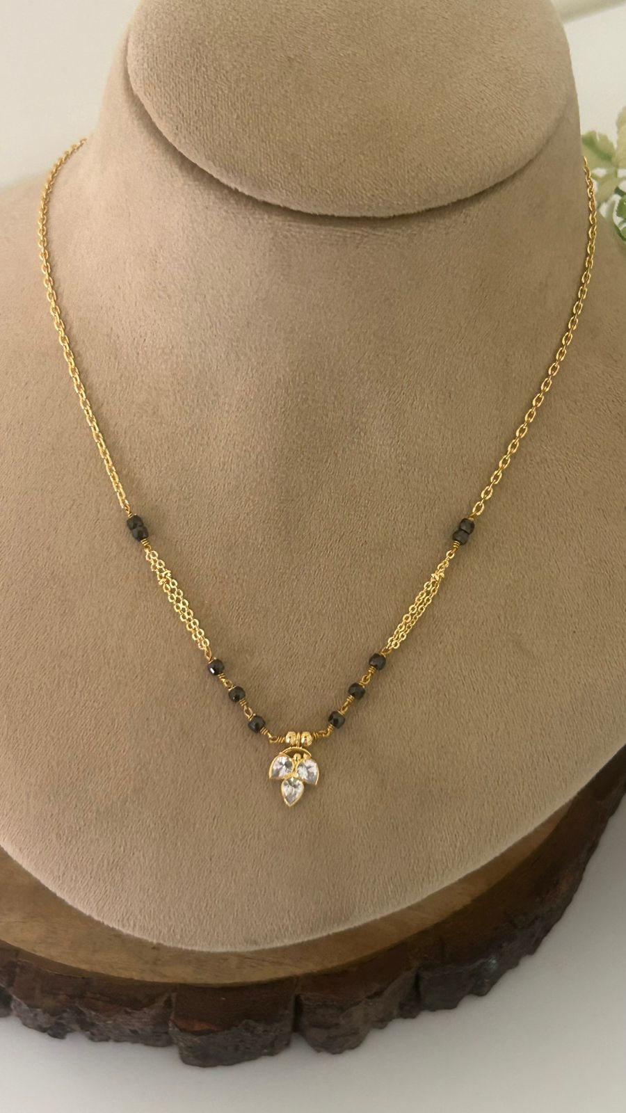 Designer Black Beads Mangalsutra with Polki Pendant and Side Chain Detailing