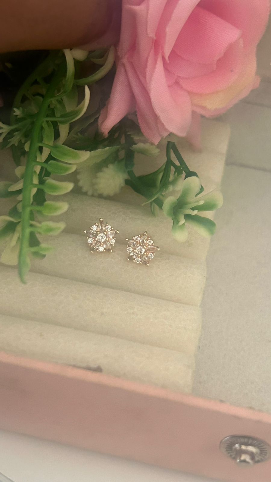 Rose Gold Finish Small Floral Cluster CZ Stud Earrings with Screw Back Piercing | Cute Studs ( small)