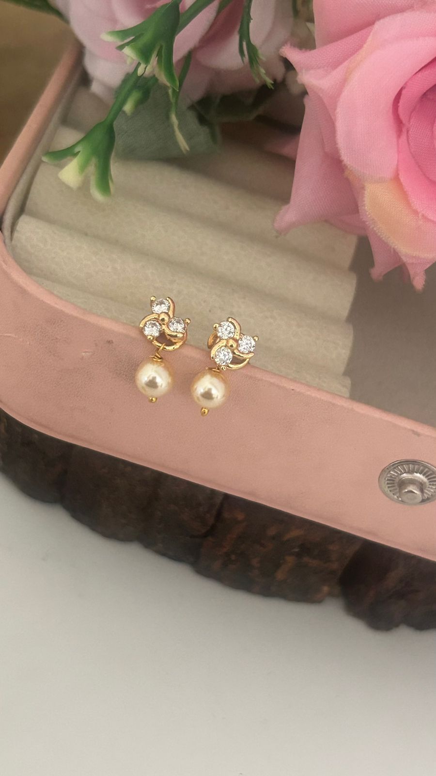 Panchaloham polished small Stud Earrings with Detachable Swarovski Pearl Drop in colours