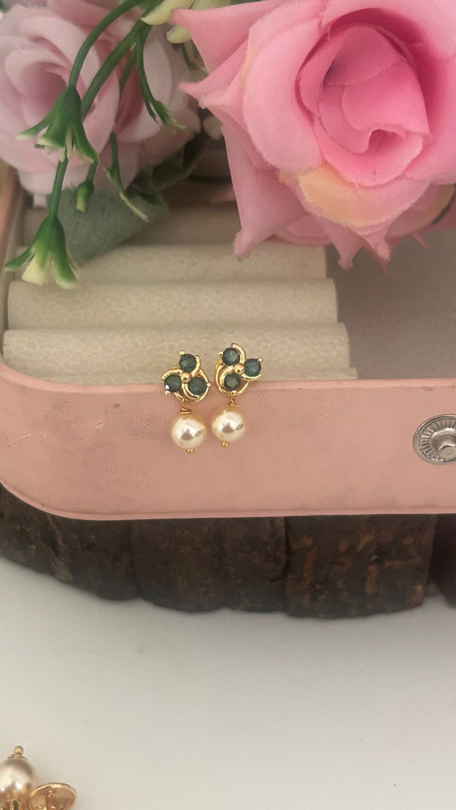 Panchaloham polished small Stud Earrings with Detachable Swarovski Pearl Drop in colours