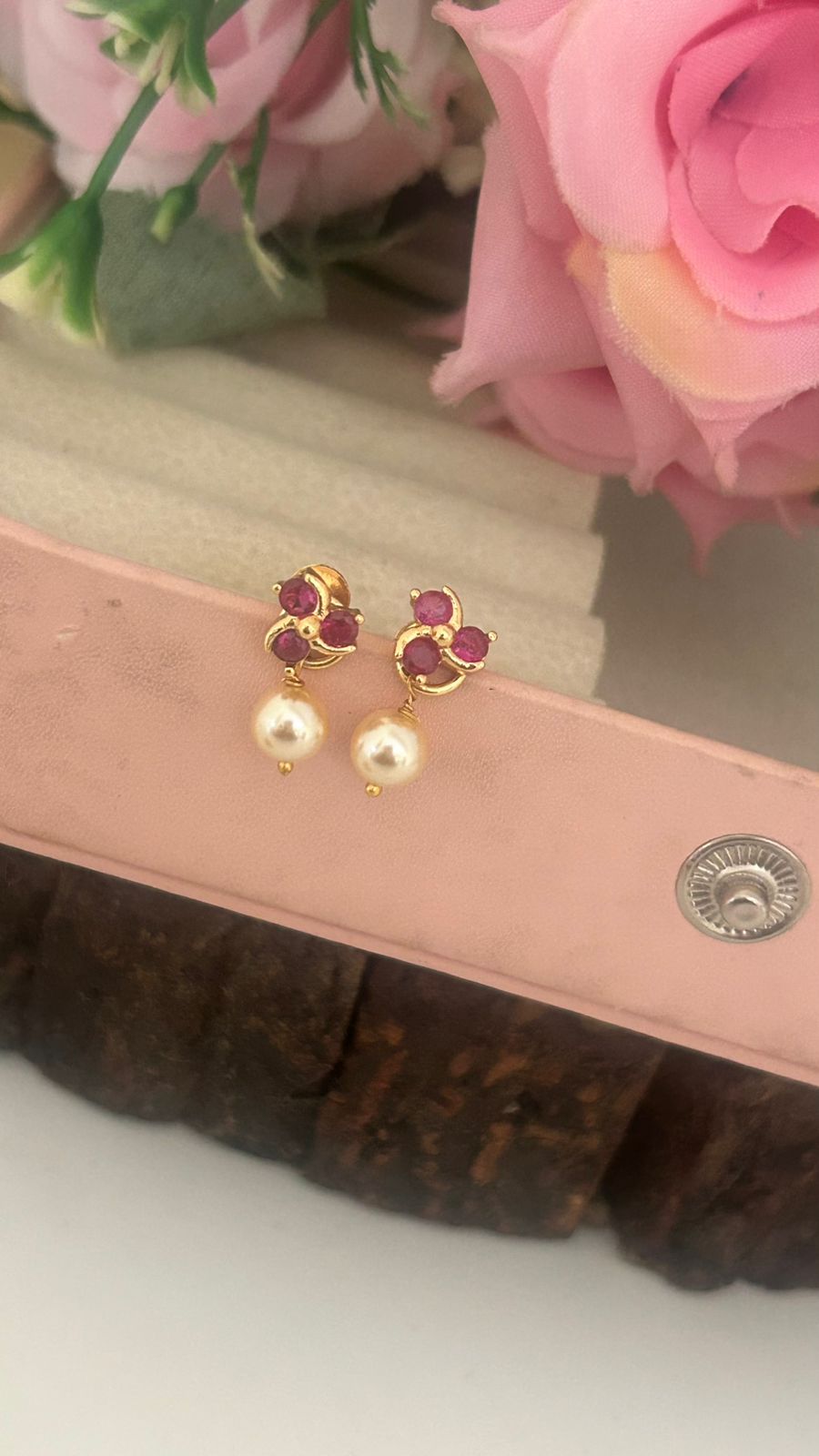 Panchaloham polished small Stud Earrings with Detachable Swarovski Pearl Drop in colours