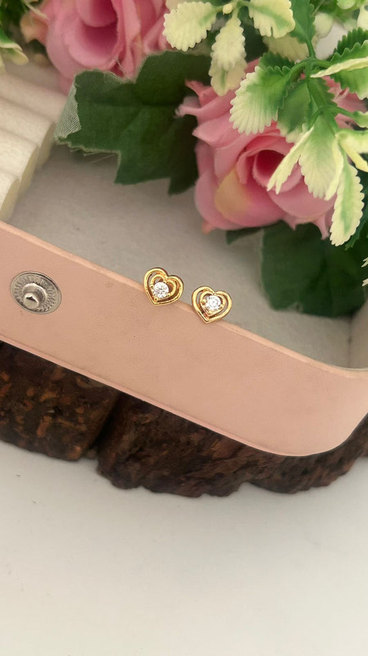 Elegant Panchaloha Gold Polish Heart Studs for Girls & Women
