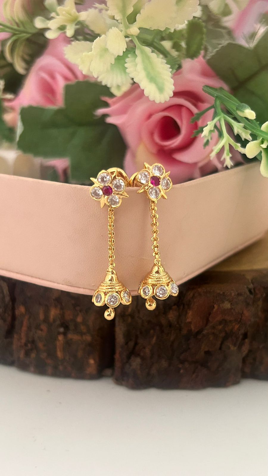 Designer Panchaloham Drop Earrings with Ruby Center Stone