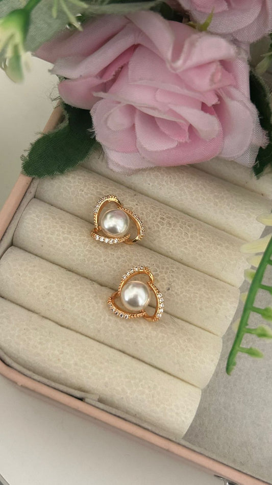 Luxury Rose Gold Pearl CZ Stud Earrings for Women