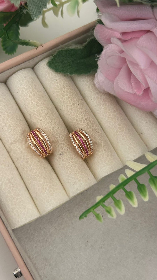 Sparkling Ruby Line CZ Bali ll Rose Gold Ruby Stone CZ Bali Earrings for Women