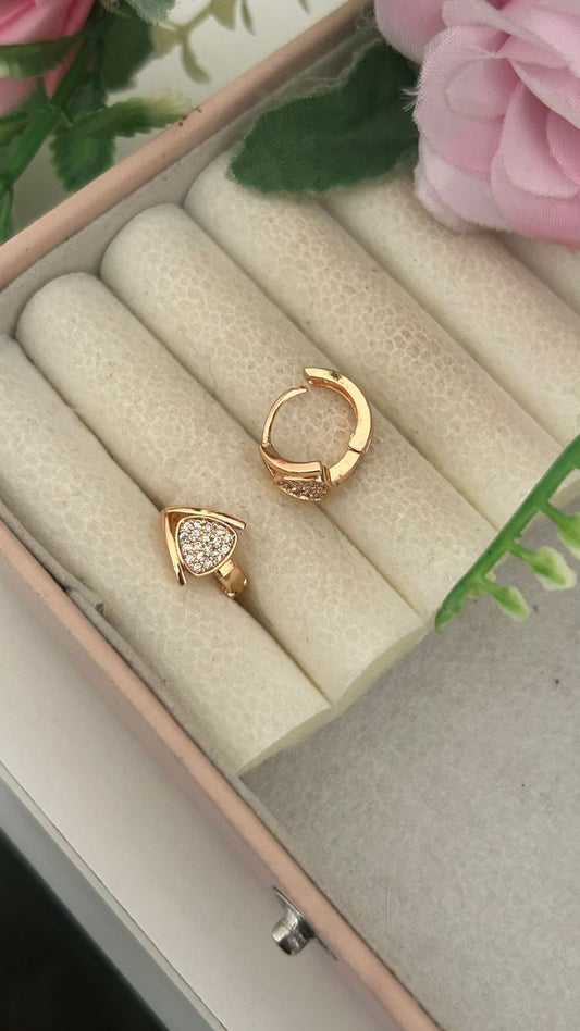Minimal Triangle Crystal Bali Earrings  ll Rose Gold Triangle CZ Bali Earrings for Women