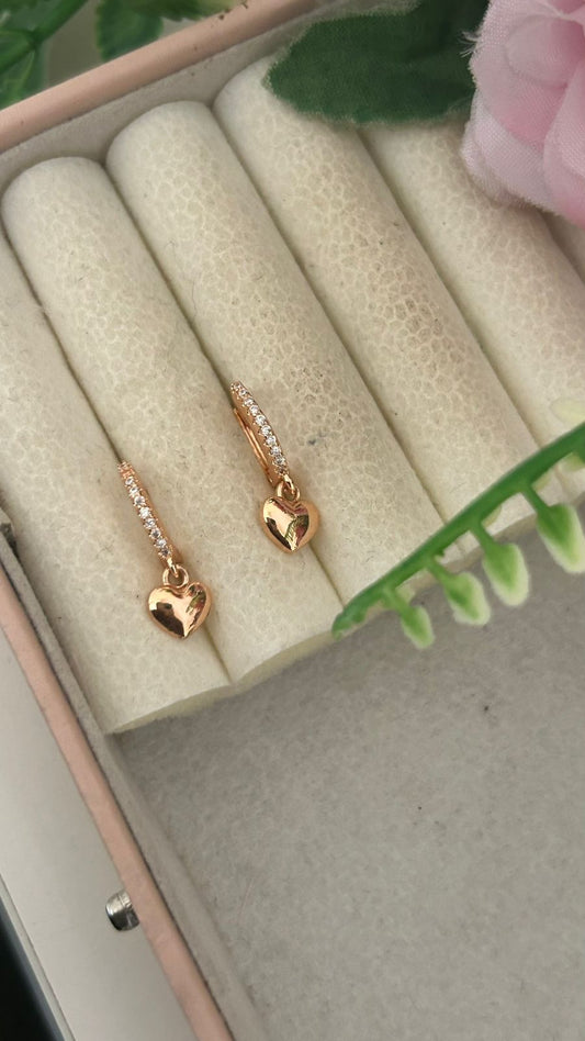 Aurelia Rose Gold CZ Heart Drop Bali Hoop Earrings for Women