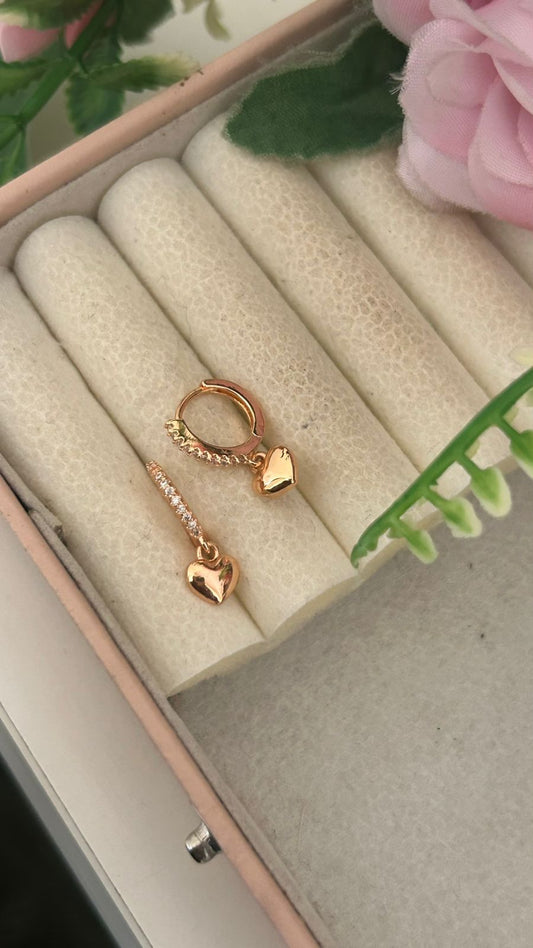 Aurelia Rose Gold CZ Heart Drop Bali Hoop Earrings for Women