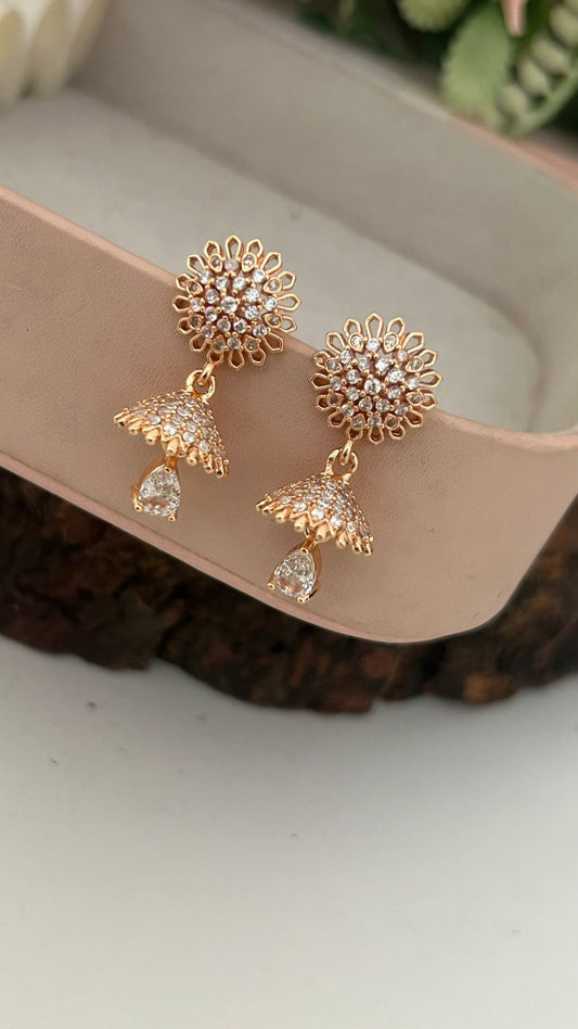 Dainty Floral Dome Earrings in Rose Gold