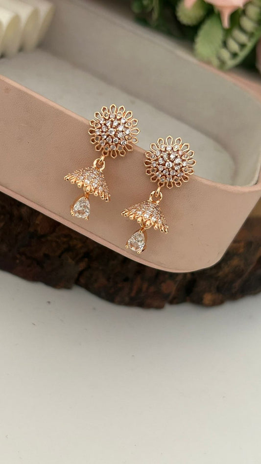 Dainty Floral Dome Earrings in Rose Gold