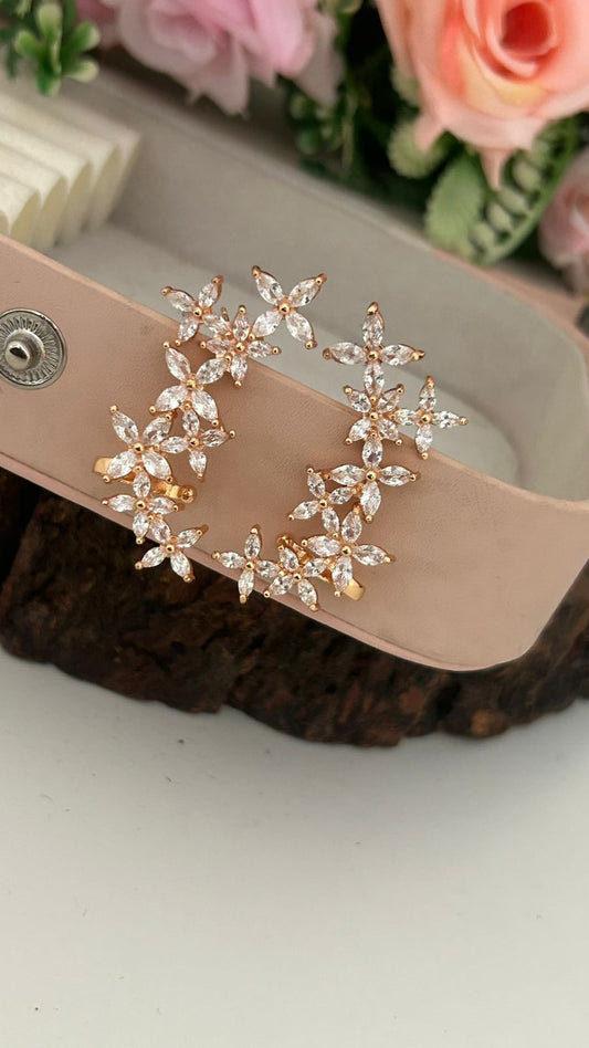 Designer Floral Vine CZ Ear Wrap Earrings ll Premium Korean Style Floral Ear Climbers