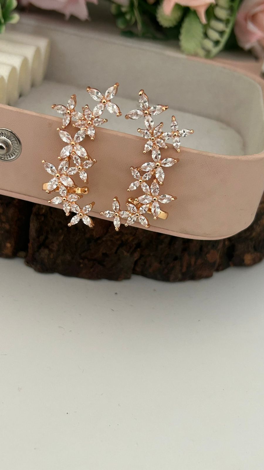Designer Floral Vine CZ Ear Wrap Earrings ll Premium Korean Style Floral Ear Climbers