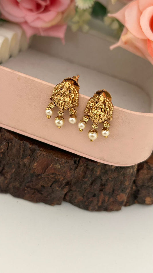 Traditional Lakshmi Pearl Drop Push Back Earrings for Women