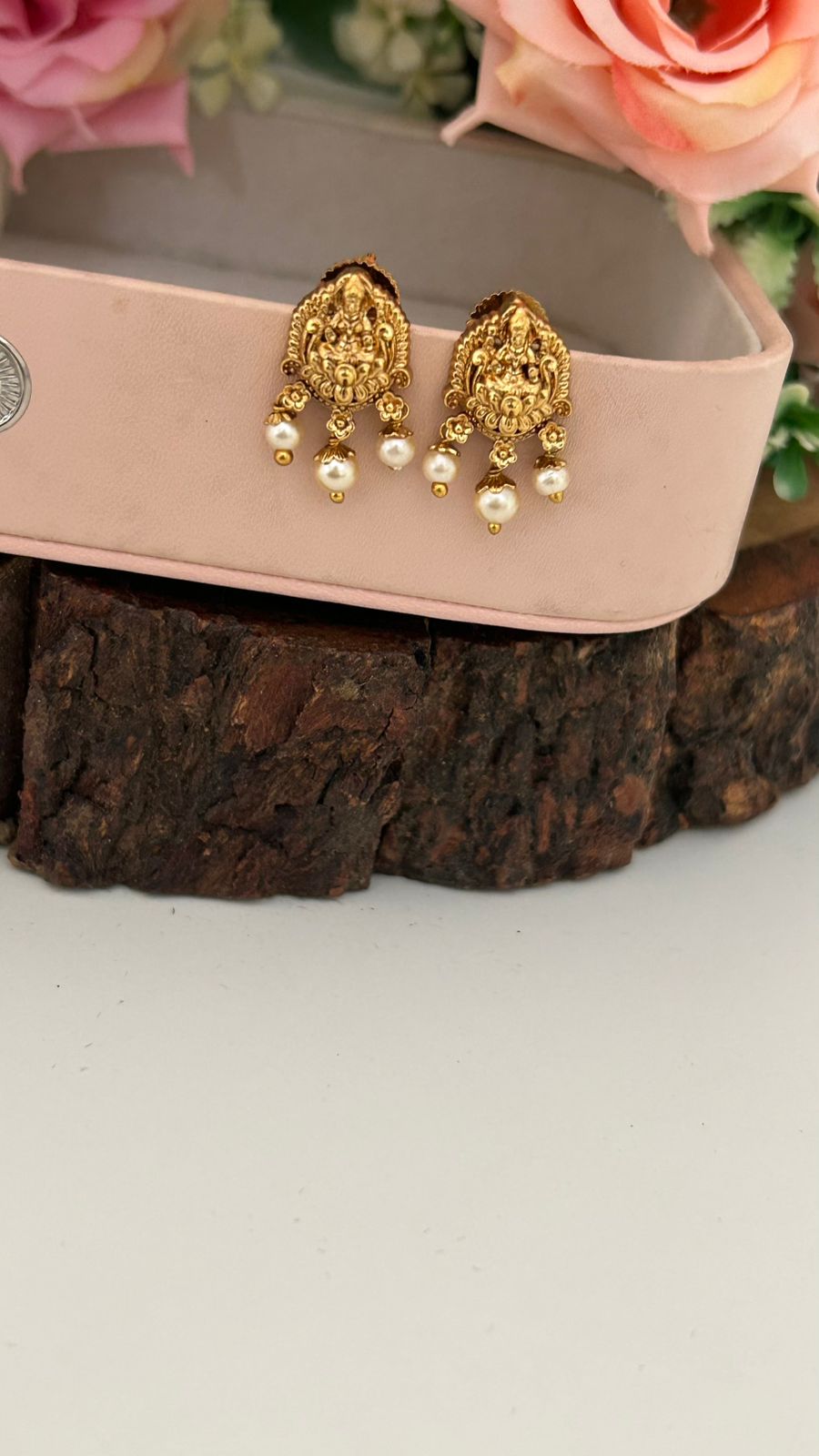 Traditional Lakshmi Pearl Drop Push Back Earrings for Women