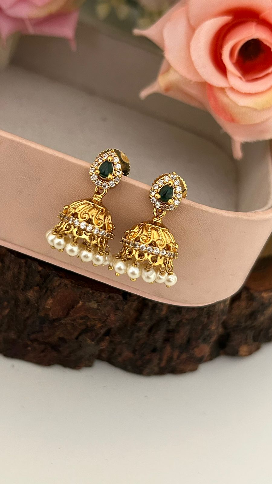 Classic Pearl Drop Jhumka Push Back Earrings for Traditional Wear (SMALL SIZE)