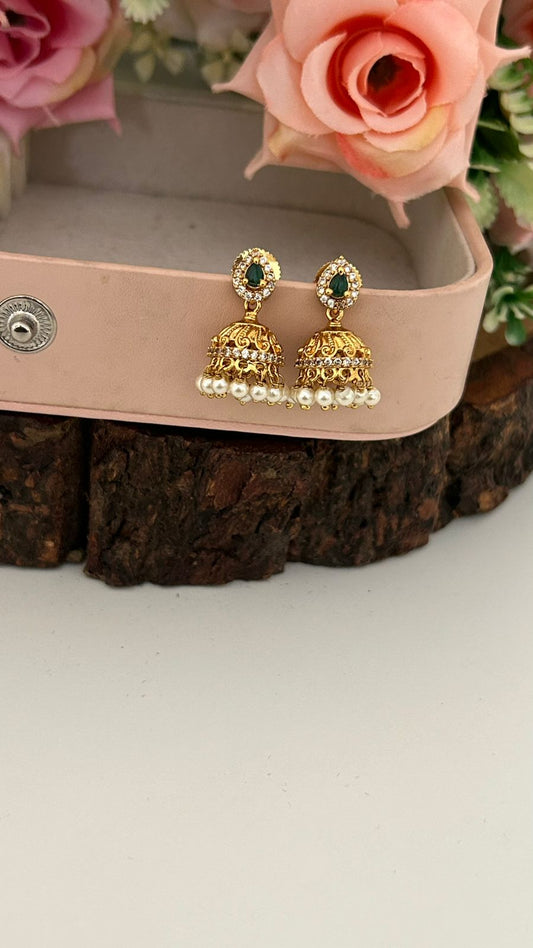 Classic Pearl Drop Jhumka Push Back Earrings for Traditional Wear (SMALL SIZE)