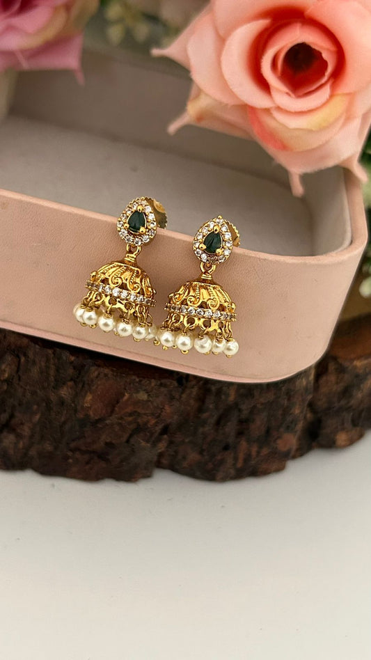 Classic Pearl Drop Jhumka Push Back Earrings for Traditional Wear (SMALL SIZE)