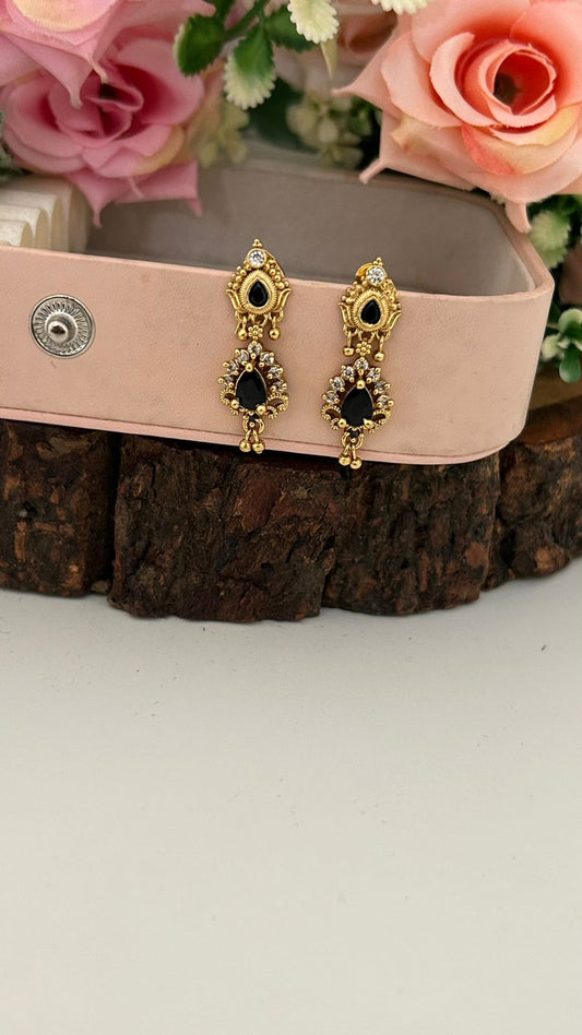 Elegant black Teardrop Stone Screw Back Earrings for Women