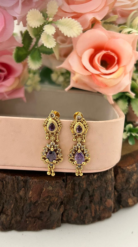 Elegant Purple Teardrop Stone Screw Back Earrings for Women