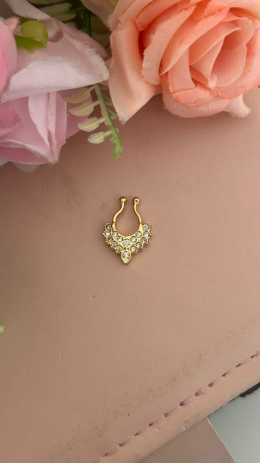 South Indian Panchaloha Septum Style Nose Ring with White Stones