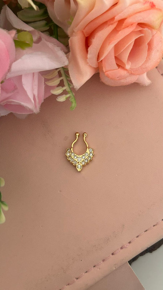 South Indian Panchaloha Septum Style Nose Ring with White Stones