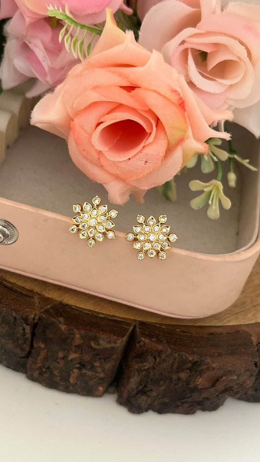 Traditional Panchaloham (small) Floral Stud Earrings with whiteStones in small size