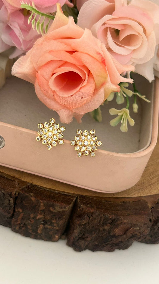Traditional Panchaloham (small) Floral Stud Earrings with whiteStones in small size