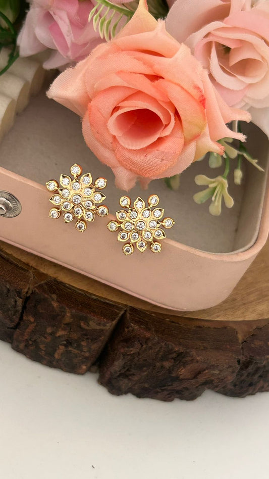 Traditional Panchaloham (Big) Floral Stud Earrings with whiteStones in big size
