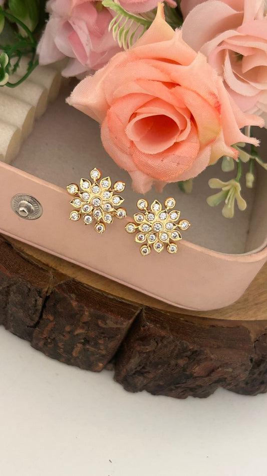 Traditional Panchaloham (Big) Floral Stud Earrings with whiteStones in big size