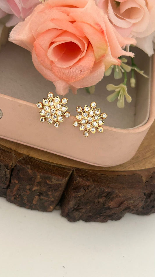Traditional Panchaloham (Medium) Floral Stud Earrings with white Stones in Mediumsize