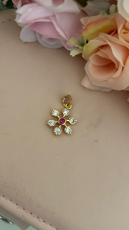 Premium Panchaloham Floral Pendant with Sparkling White Stones & Pink Center