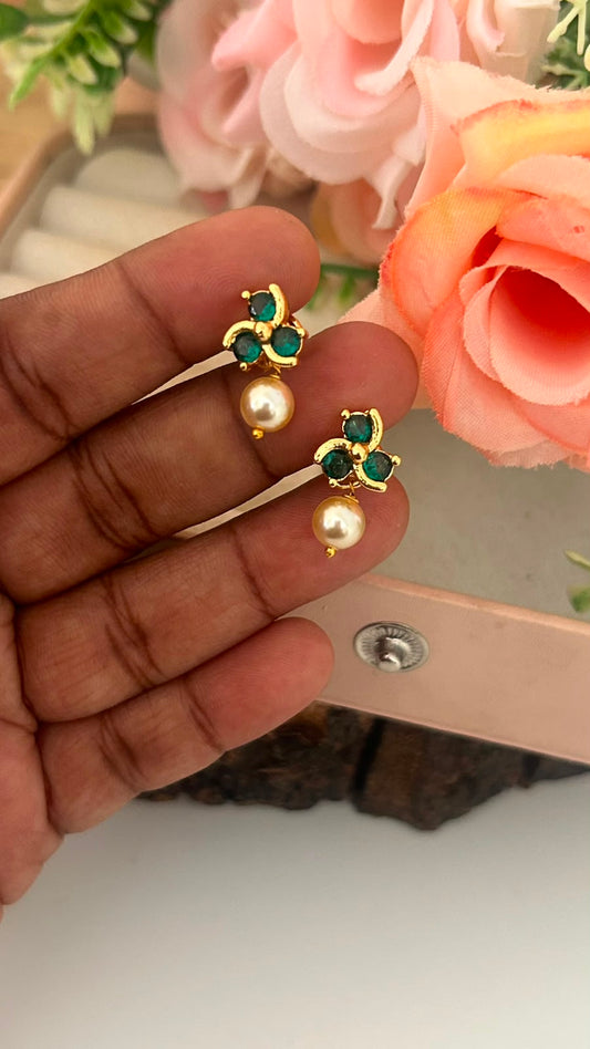 Panchaloham polished Big Stud Earrings with Detachable Swarovski Pearl Drop in colours