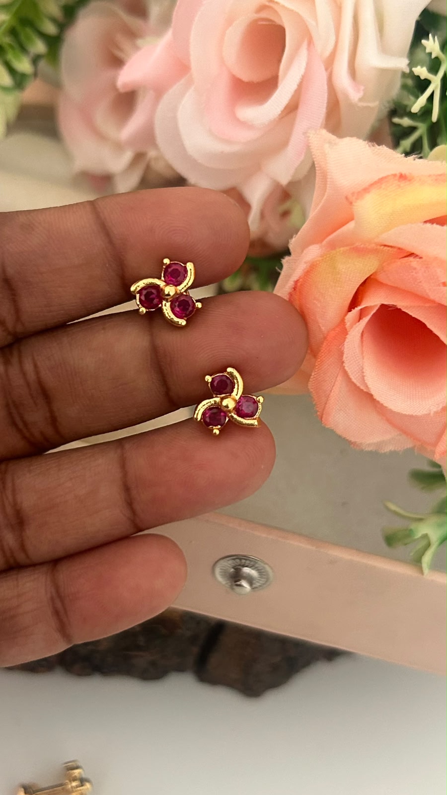 Panchaloham polished Big Stud Earrings with Detachable Swarovski Pearl Drop in colours