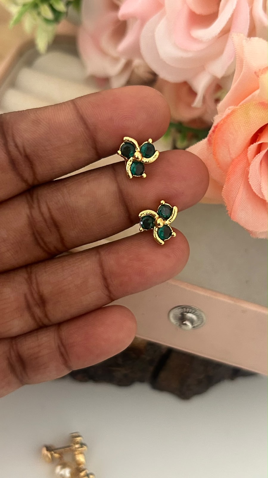 Panchaloham polished Big Stud Earrings with Detachable Swarovski Pearl Drop in colours