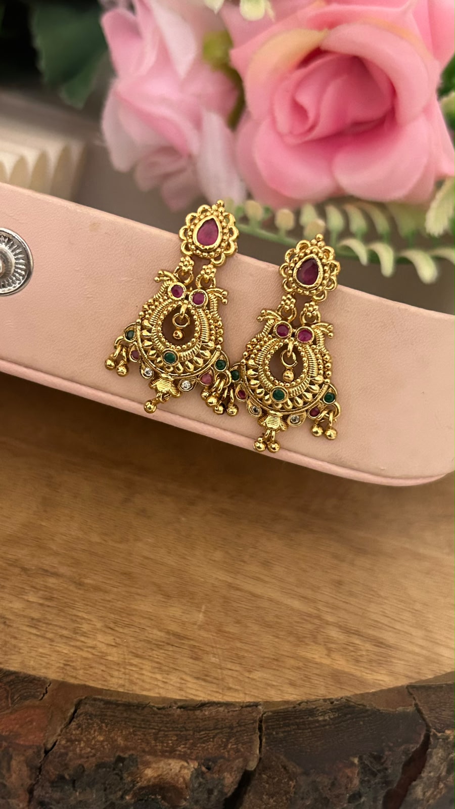 Traditional Chandbali Style Screwback Earrings with Stone Work