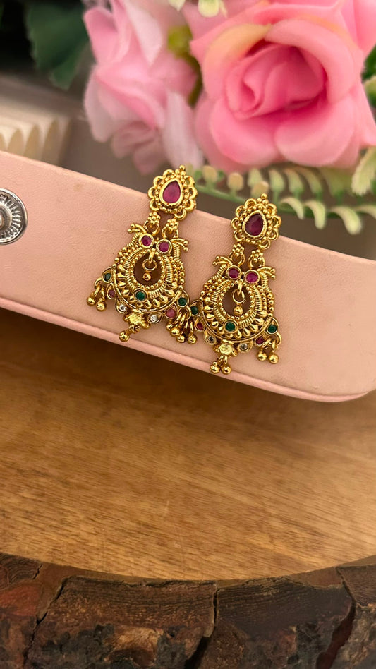 Traditional Chandbali Style Screwback Earrings with Stone Work