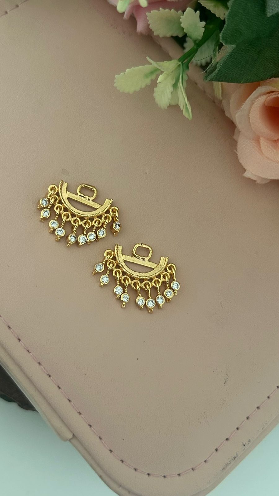Traditional Panchaloham Ear Hangings with White Stone Drops