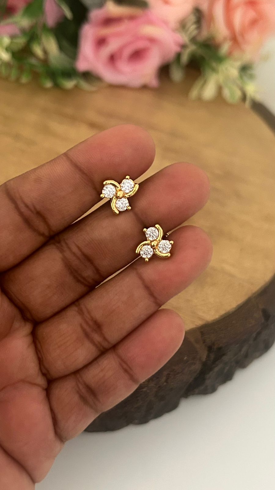 Panchaloham polished Big  white Stud Earrings with Detachable coral Drop