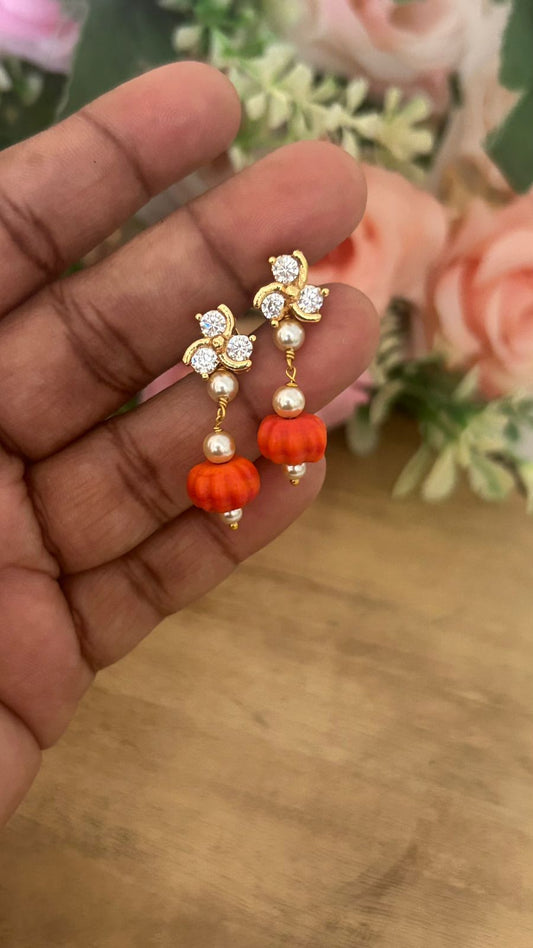 Panchaloham polished Big  white Stud Earrings with Detachable coral Drop